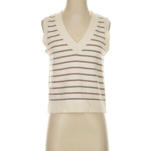 Evereve Cream and Brown Striped Sleeveless Sweater Vest